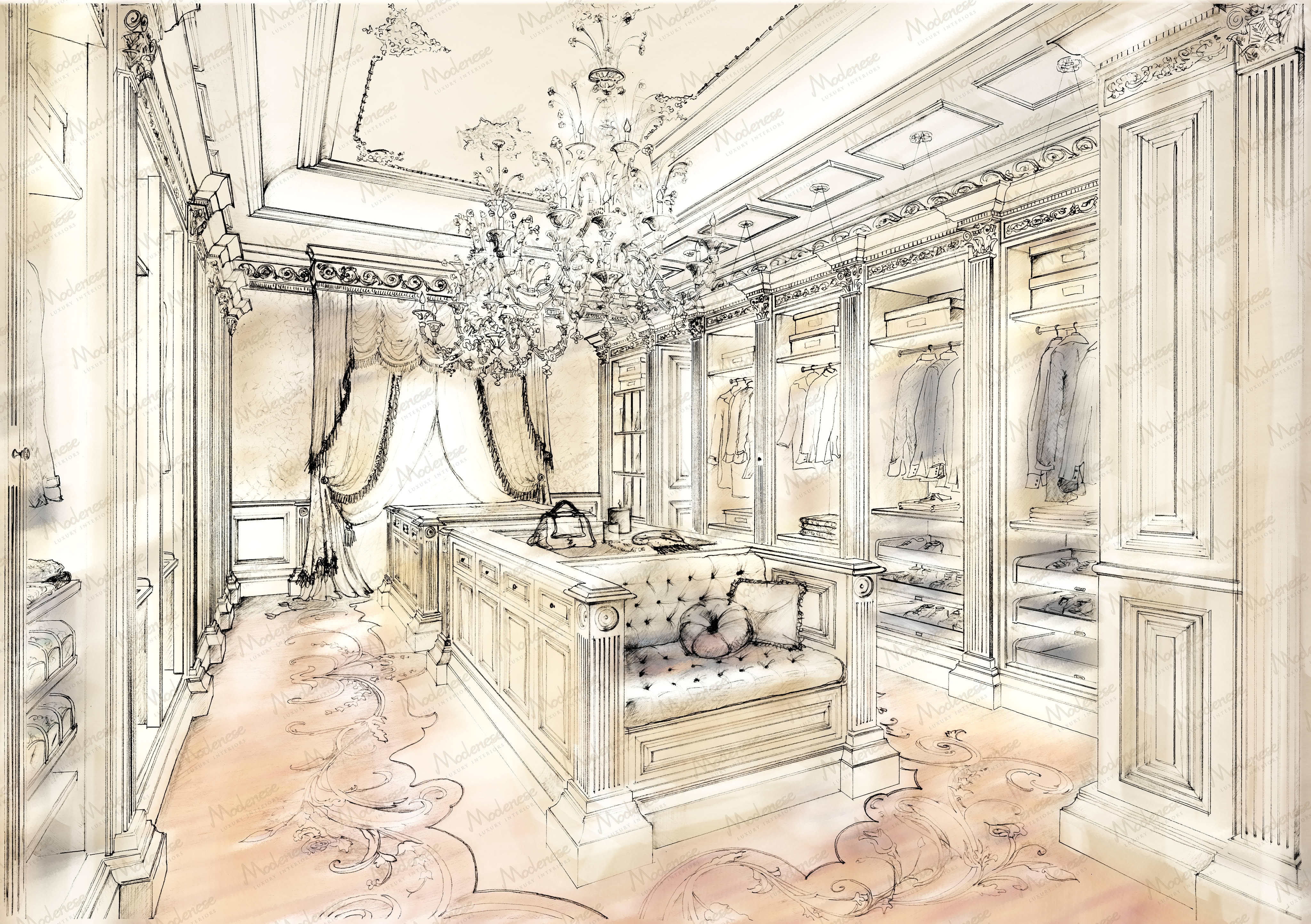 Transitional walk-in closet system by Modenese Interiors