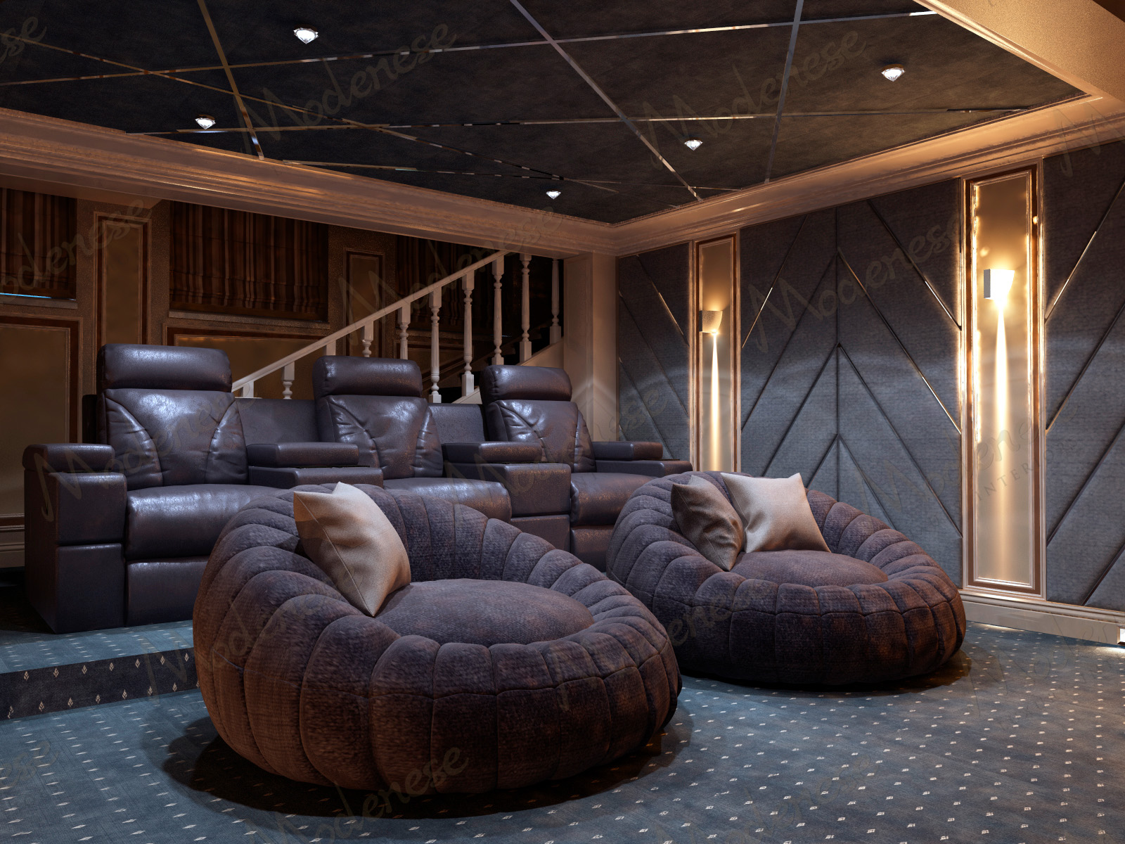 Contemporary home theater with projection screen