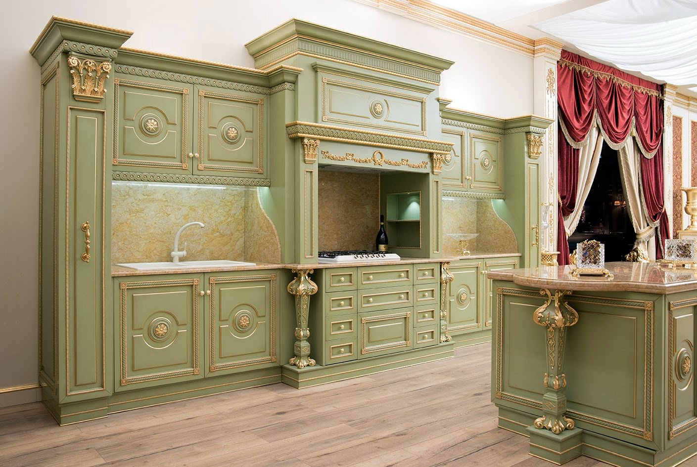 Hamptons : cuisine classique sur mesure vert sauge by Modenese Bespoke