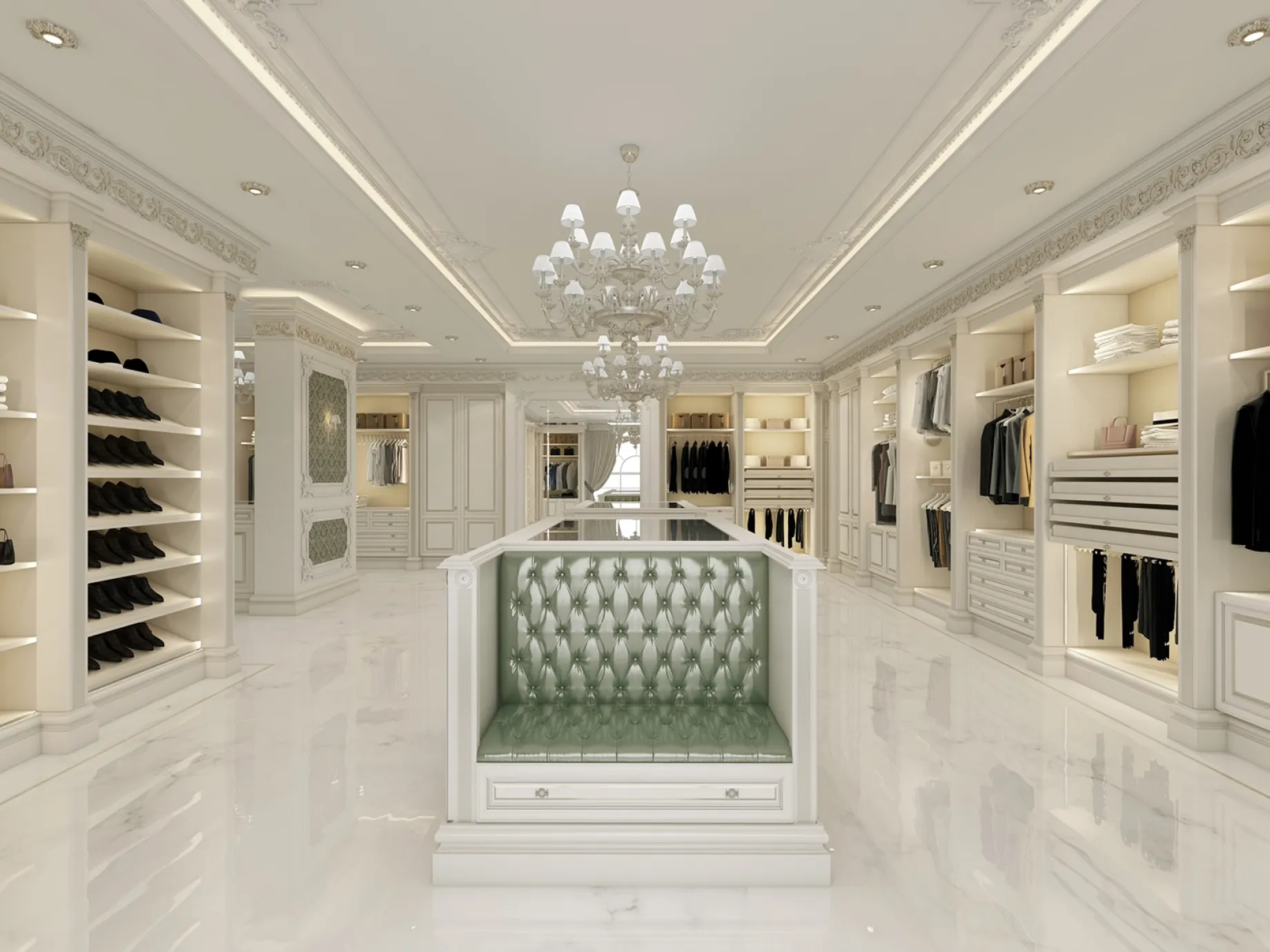 high end custom made walk in closet