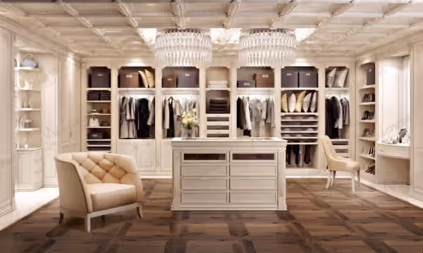 Provencal Italian walk-in closet in Cote D’Azul by Modenese Bespoke