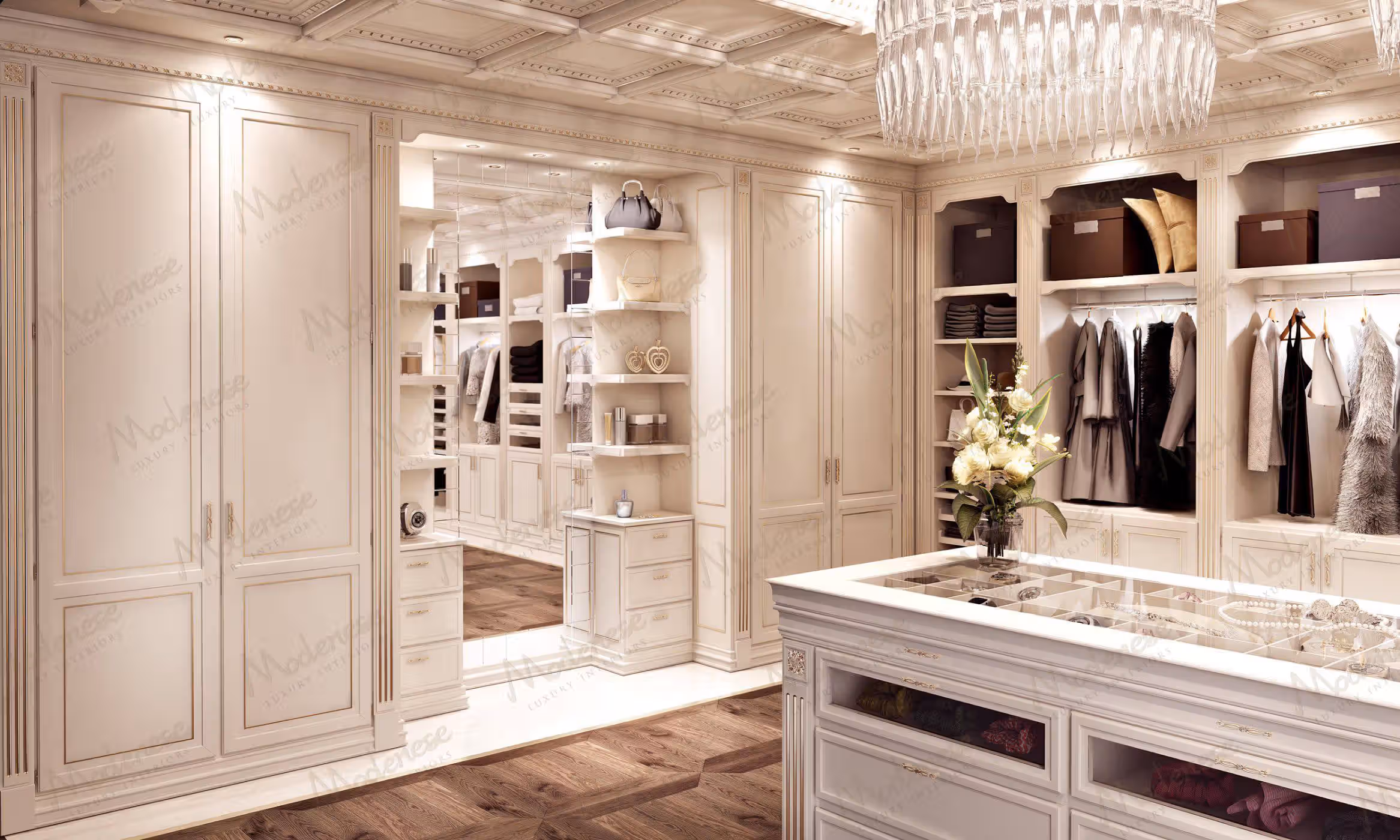 Provencal Italian walk-in closet in Cote D’Azul by Modenese Bespoke