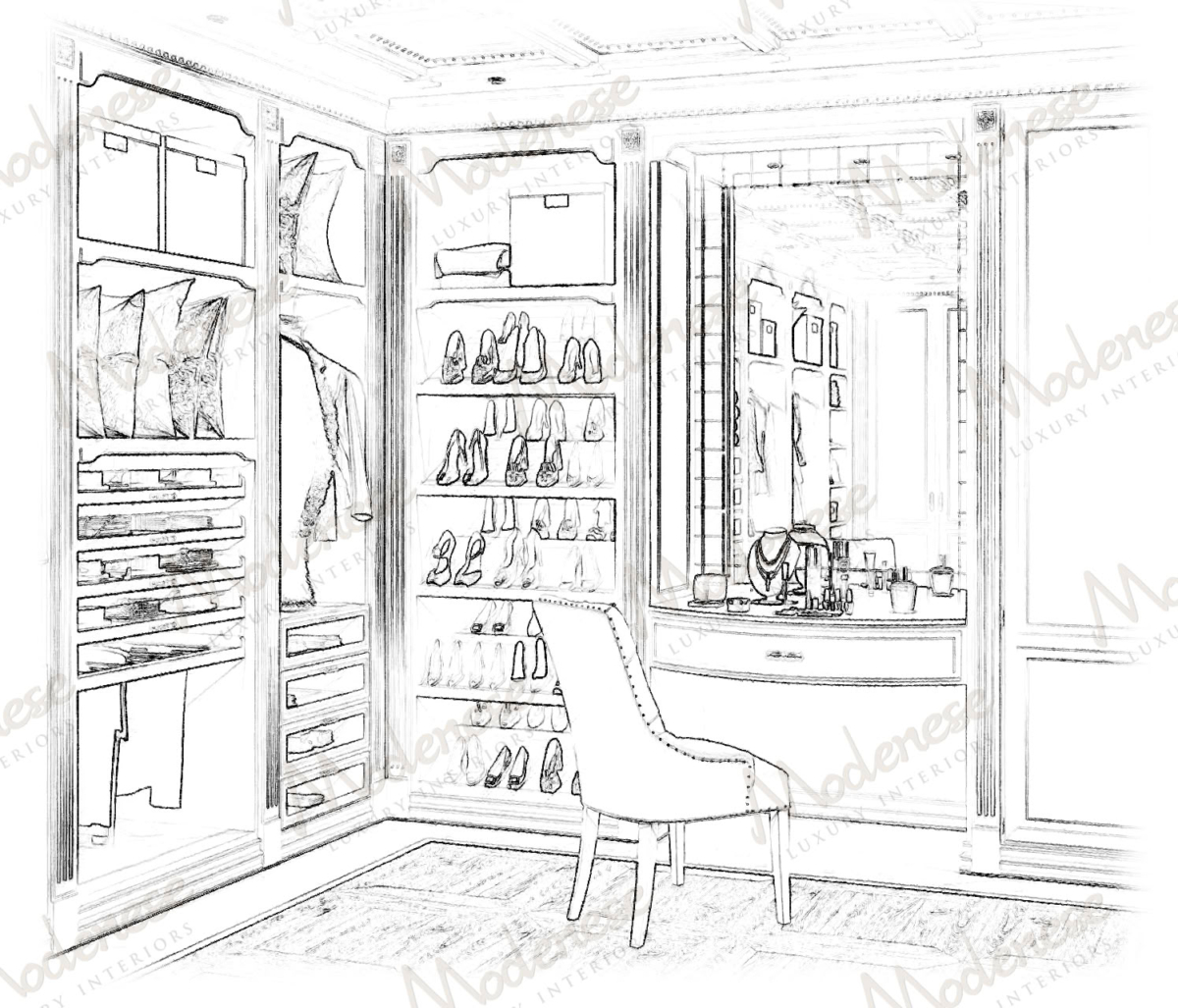 Provencal Italian walk-in closet in Cote D’Azul by Modenese Bespoke