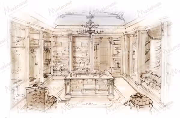 Classic Traditional Italian walk-in closet by Modenese Bespoke