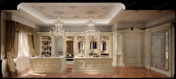 Transitional Italian walk-in closet by Modenese Bespoke