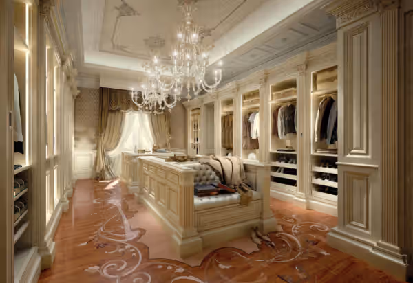Transitional Italian walk-in closet by Modenese Bespoke