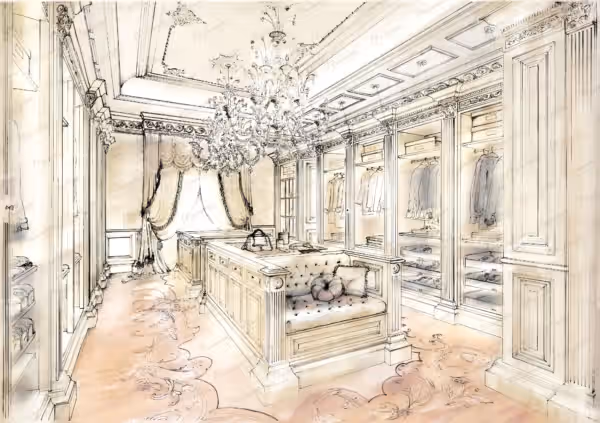 Transitional Italian walk-in closet by Modenese Bespoke