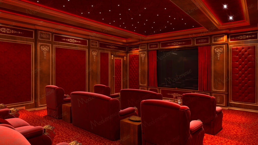 Red Home Cinema Screen & Seating View