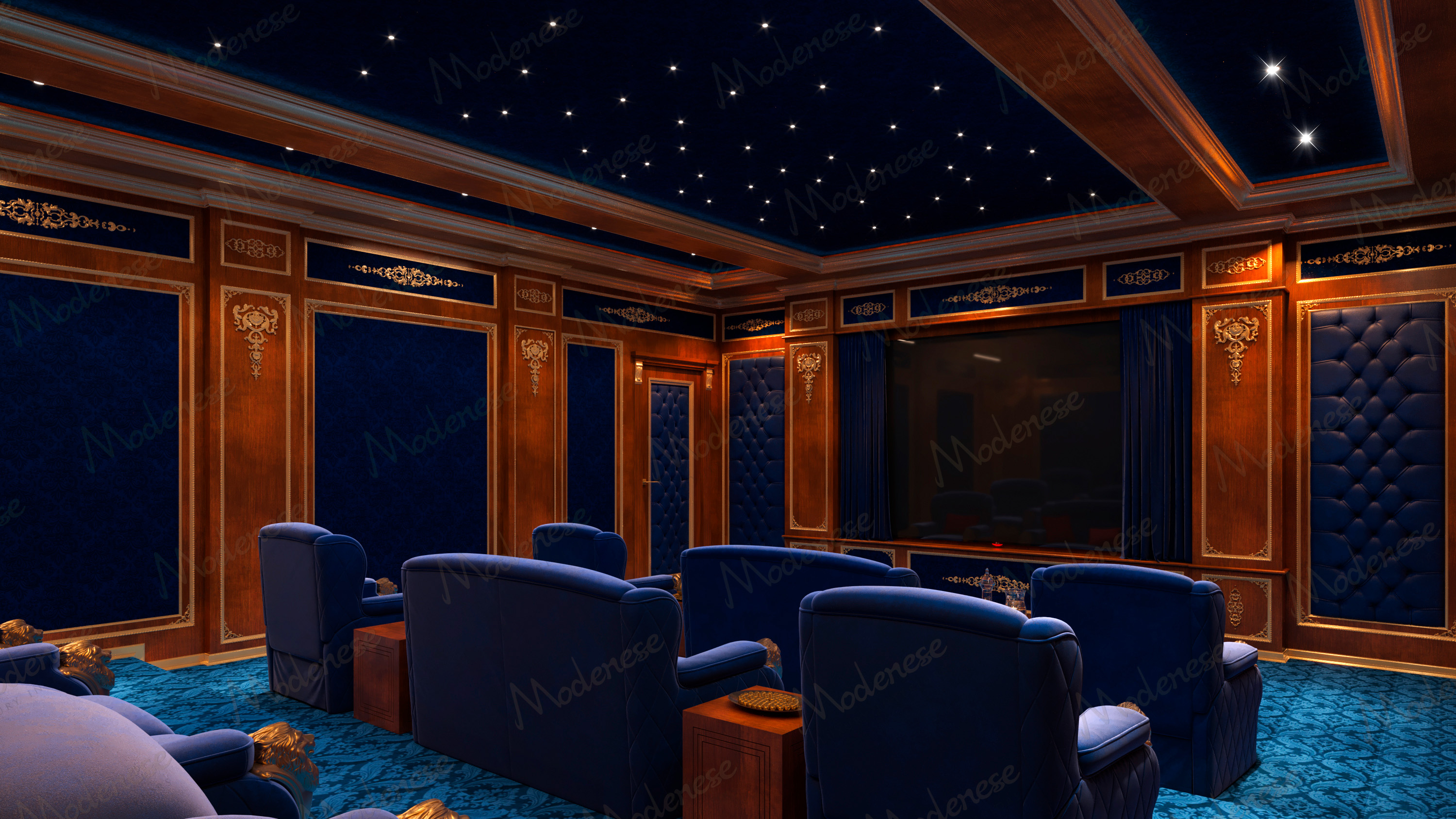 Lion home cinema blue seating configuration