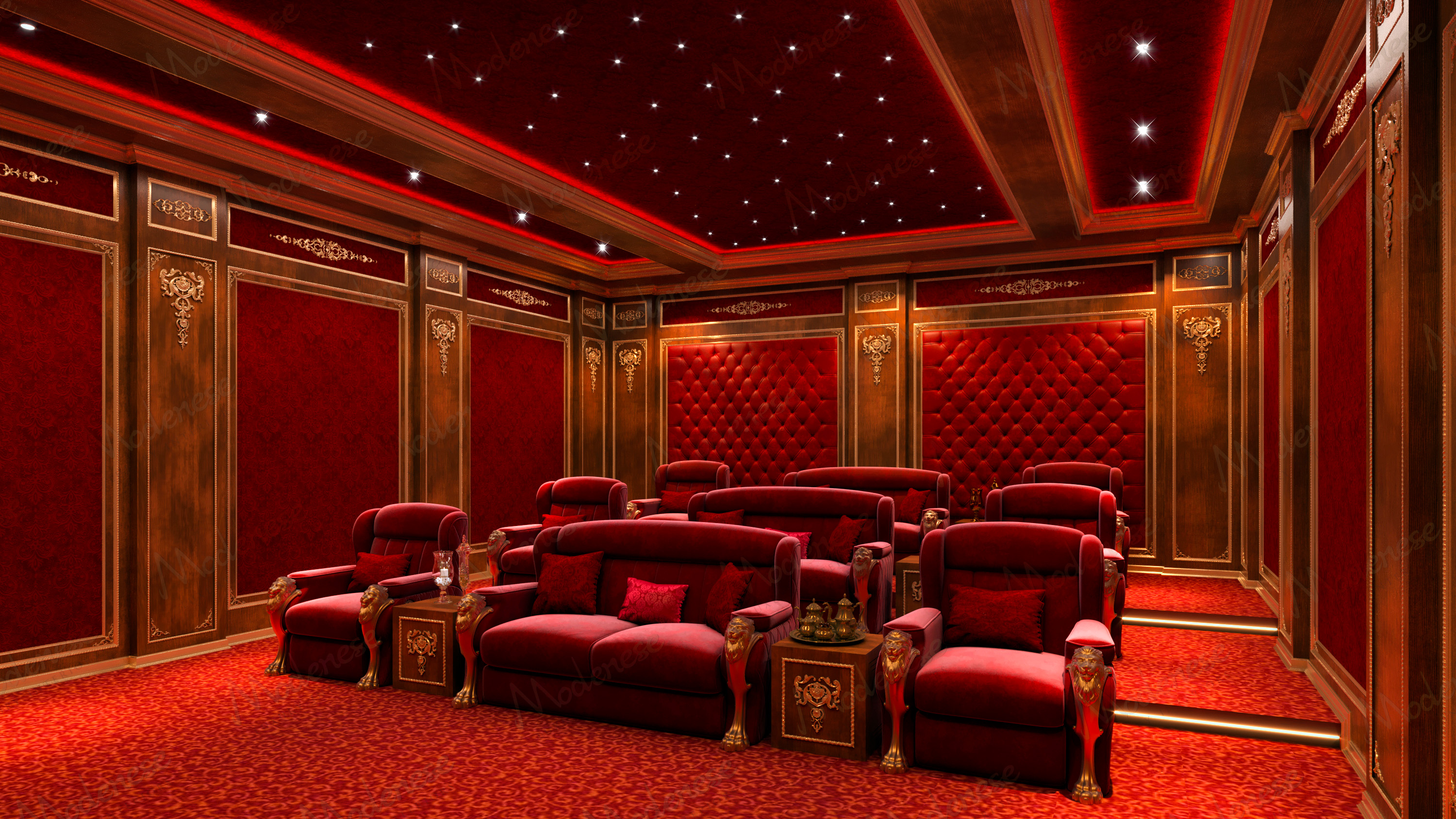 Lion home cinema showing optimal screen-to-seating distance