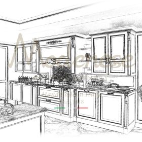 Projet d'une luxueuse cuisine laquée avec des finitions dorées pour les palais royaux et d'élite