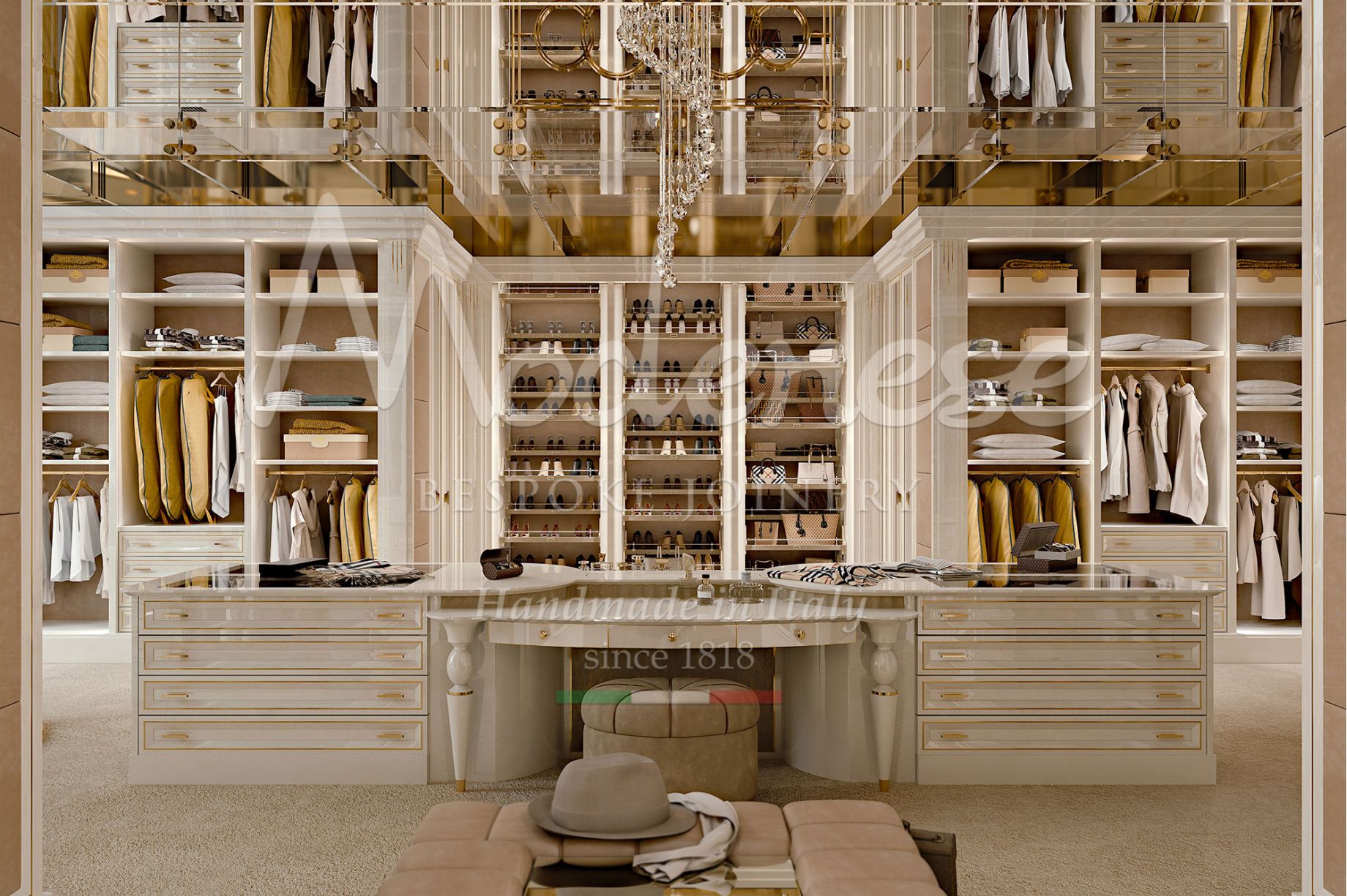 современная роскошная гардеробная со стальными элементами