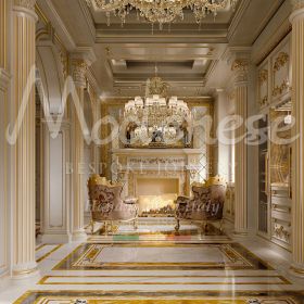 意大利制作的经典厨房，配有金色装饰和豪华地板