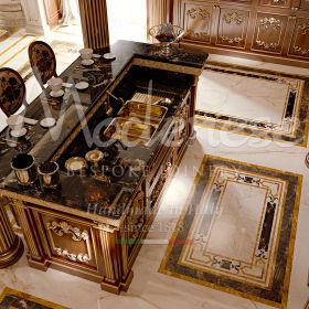 fabricant de cuisines de qualité supérieure avec marbre riche et îlot central raffiné