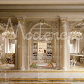 顶级品质的意大利厨房，涂漆成象牙色，拥有金箔装饰